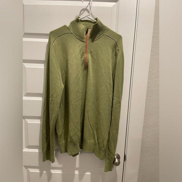 THE FIELD cotton suede leather trim quarter zip sweater L